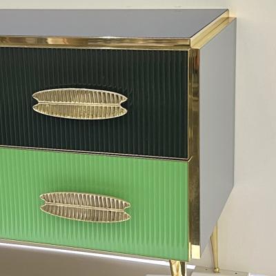 Bespoke Italian Green Yellow Brown Gray Blue Modern Brass 6 Drawer Dresser Chest