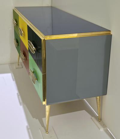 Bespoke Italian Green Yellow Brown Gray Blue Modern Brass 6 Drawer Dresser Chest