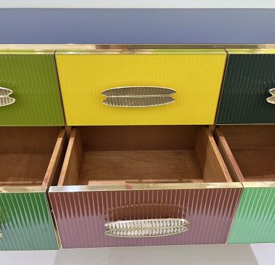 Bespoke Italian Green Yellow Brown Gray Blue Modern Brass 6 Drawer Dresser Chest