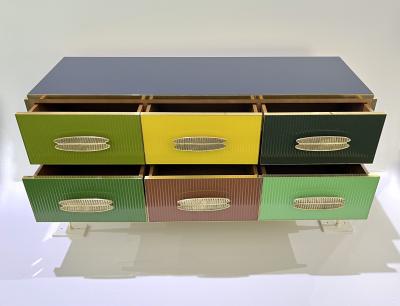 Bespoke Italian Green Yellow Brown Gray Blue Modern Brass 6 Drawer Dresser Chest