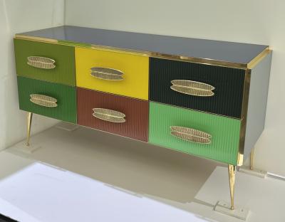 Bespoke Italian Green Yellow Brown Gray Blue Modern Brass 6 Drawer Dresser Chest