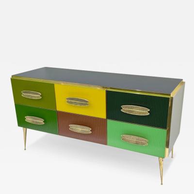 Bespoke Italian Green Yellow Brown Gray Blue Modern Brass 6 Drawer Dresser Chest