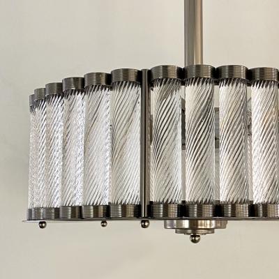 Bespoke Italian Gun Metal Crystal Murano Glass Flush Mount Drum Chandelier