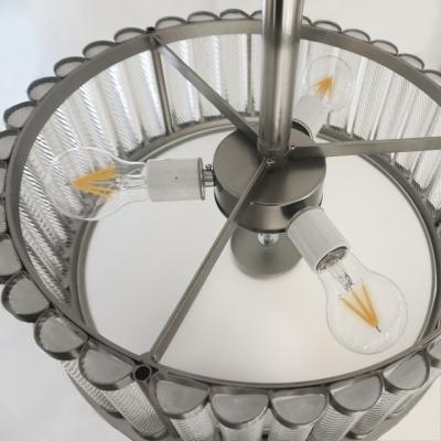 Bespoke Italian Gun Metal Crystal Murano Glass Flush Mount Drum Chandelier