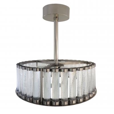 Bespoke Italian Gun Metal Crystal Murano Glass Flush Mount Drum Chandelier