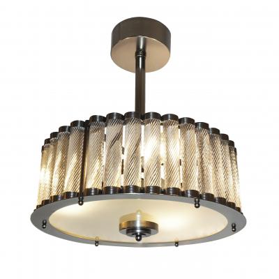 Bespoke Italian Gun Metal Crystal Murano Glass Flush Mount Drum Chandelier