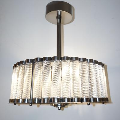 Bespoke Italian Gun Metal Crystal Murano Glass Flush Mount Drum Chandelier