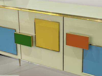 Bespoke Italian Ivory Yellow Green Blue Geometric Postmodern Cabinet Sideboard