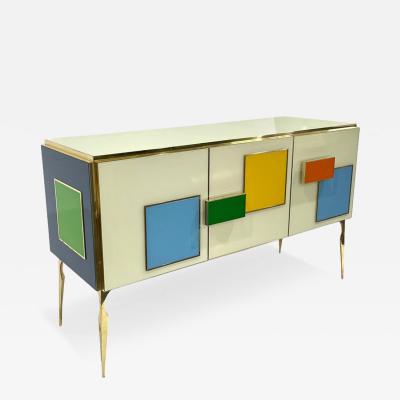 Bespoke Italian Ivory Yellow Green Blue Geometric Postmodern Cabinet Sideboard