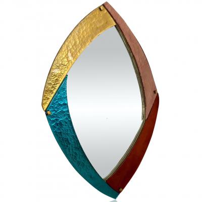 Bespoke Italian Memphis Design Gold Pink Turquoise Burgundy Murano Glass Mirror