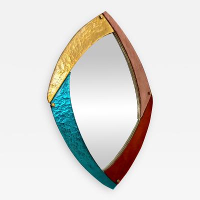 Bespoke Italian Memphis Design Gold Pink Turquoise Burgundy Murano Glass Mirror