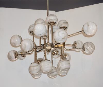 Bespoke Italian Modern 24 Light Alabaster Murano Glass Custom Nickel Chandelier