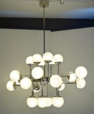 Bespoke Italian Modern 24 Light Alabaster Murano Glass Custom Nickel Chandelier