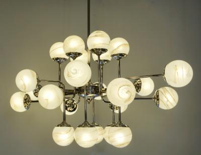 Bespoke Italian Modern 24 Light Alabaster Murano Glass Custom Nickel Chandelier
