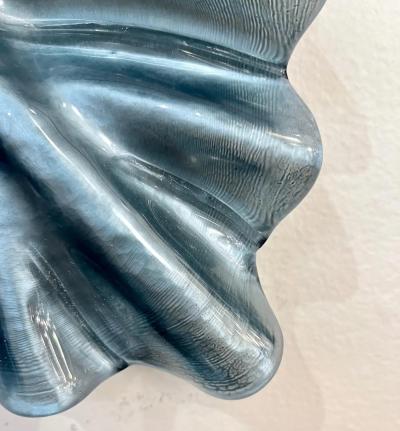 Bespoke Italian Modern Leaf Design Avio Silver Blue Murano Glass Brass Mirror