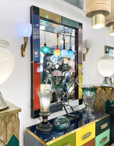 Bespoke Italian Mondrian Decor Orange Yellow Gray Black White Gold Glass Mirror