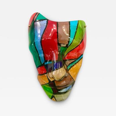 Bespoke Italian Mondrian Style Blue Green Red Black Murano Glass Mask Sculpture