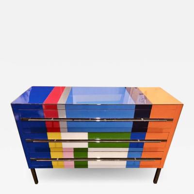 Bespoke Italian Mondrian Style Blue Green Yellow White Pink Modern Dresser Chest