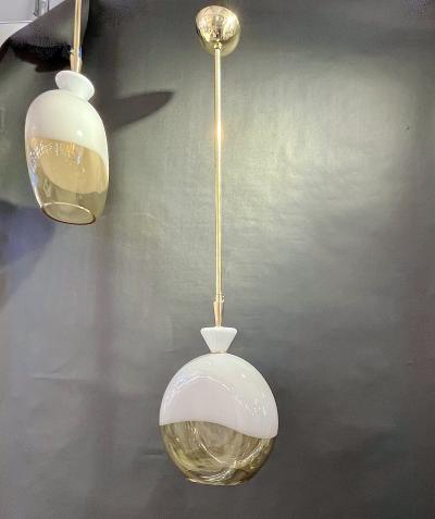 Bespoke Italian Organic Amber White Flat Spheroid Murano Glass Pendant Light