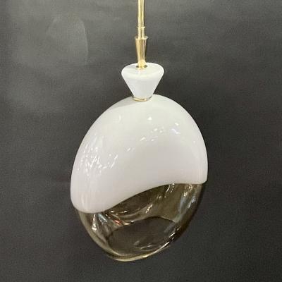 Bespoke Italian Organic Amber White Flat Spheroid Murano Glass Pendant Light