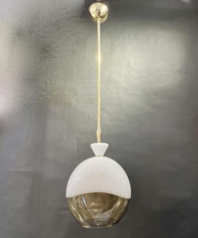 Bespoke Italian Organic Amber White Flat Spheroid Murano Glass Pendant Light