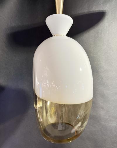 Bespoke Italian Organic Amber White Flat Spheroid Murano Glass Pendant Light