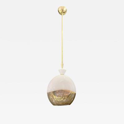 Bespoke Italian Organic Amber White Flat Spheroid Murano Glass Pendant Light