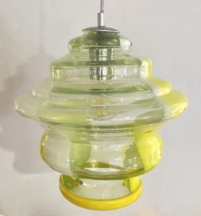 Bespoke Italian Organic Lemon Yellow White Step Tulip Murano Glass Pendant Light