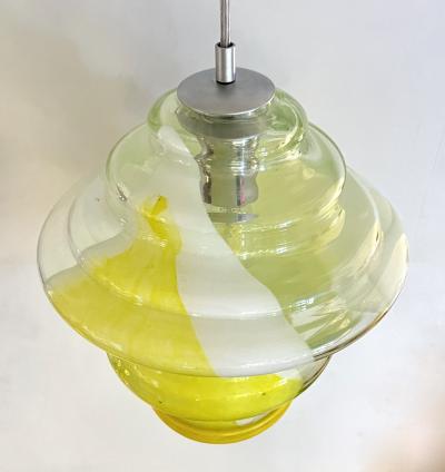Bespoke Italian Organic Lemon Yellow White Step Tulip Murano Glass Pendant Light