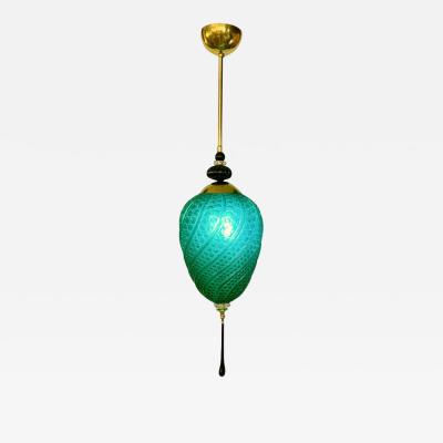 Bespoke Italian Oval Black Crystal Green Murano Glass Brass Egg Pendant Light