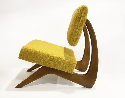 Bespoke Italian Pair of Boucle Mustard Yellow Aero Curved Beech Lounge Chairs