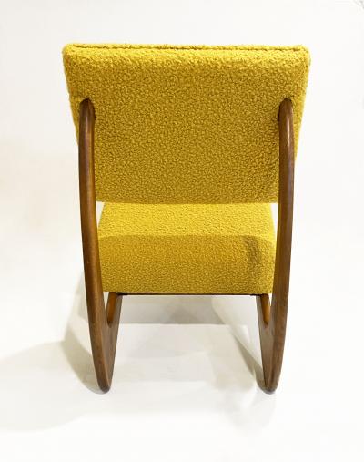 Bespoke Italian Pair of Boucle Mustard Yellow Aero Curved Beech Lounge Chairs