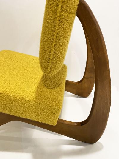 Bespoke Italian Pair of Boucle Mustard Yellow Aero Curved Beech Lounge Chairs