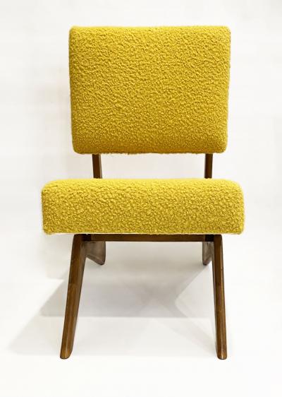 Bespoke Italian Pair of Boucle Mustard Yellow Aero Curved Beech Lounge Chairs
