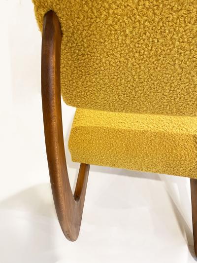 Bespoke Italian Pair of Boucle Mustard Yellow Aero Curved Beech Lounge Chairs