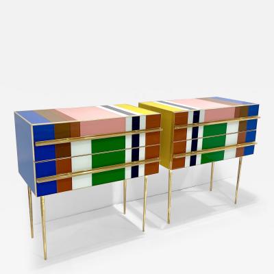 Bespoke Italian Pair of Mondrian Style Blue Green Yellow Chests End Tables