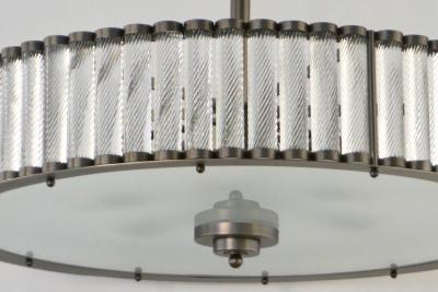 Bespoke Italian Pewter Finish Crystal Murano Glass Flush Mount Drum Chandelier