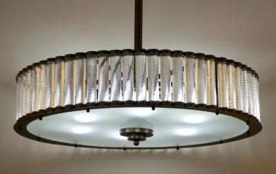 Bespoke Italian Pewter Finish Crystal Murano Glass Flush Mount Drum Chandelier