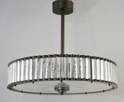 Bespoke Italian Pewter Finish Crystal Murano Glass Flush Mount Drum Chandelier