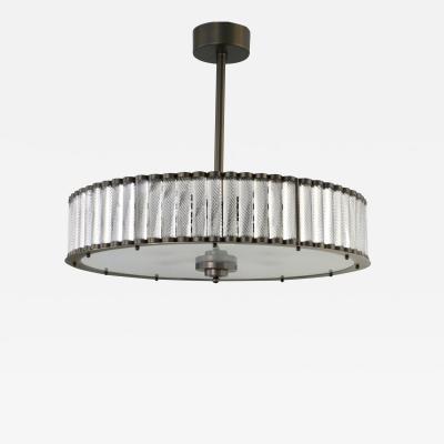 Bespoke Italian Pewter Finish Crystal Murano Glass Flush Mount Drum Chandelier