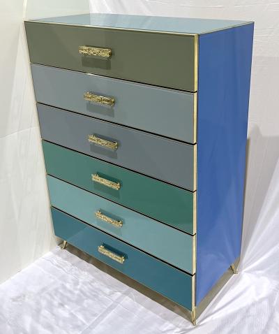 Bespoke Italian Post Modern Blue Turquoise Gray Glass 6 Drawer Semainier Chest