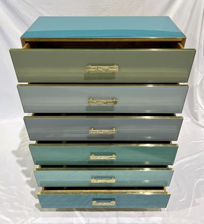 Bespoke Italian Post Modern Blue Turquoise Gray Glass 6 Drawer Semainier Chest