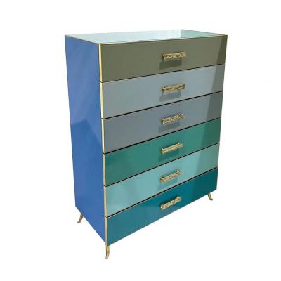 Bespoke Italian Post Modern Blue Turquoise Gray Glass 6 Drawer Semainier Chest