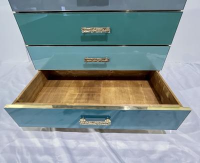Bespoke Italian Post Modern Blue Turquoise Gray Glass 6 Drawer Semainier Chest
