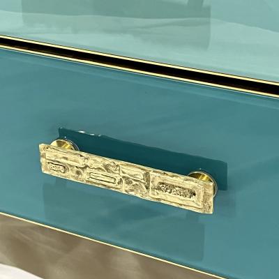 Bespoke Italian Post Modern Blue Turquoise Gray Glass 6 Drawer Semainier Chest