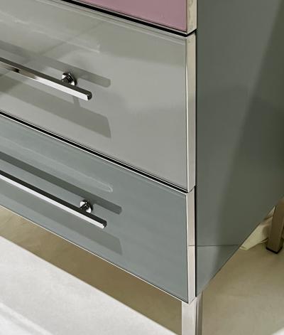 Bespoke Italian Post Modern Pink Gray Glass 3 Drawer Nickel Chest Nightstand
