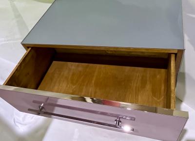 Bespoke Italian Post Modern Pink Gray Glass 3 Drawer Nickel Chest Nightstand