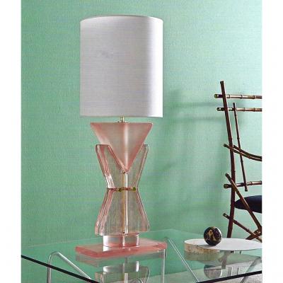 Bespoke Italian Post Modern Rose Pink Murano Glass Geometric Couture Table Lamp