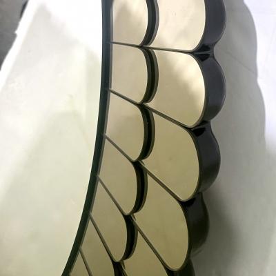 Bespoke Italian Scalloped Double Frame Smoked Bronze Murano Glass Round Mirror