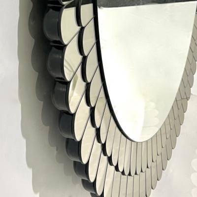 Bespoke Italian Scalloped Double Frame Smoked Bronze Murano Glass Round Mirror